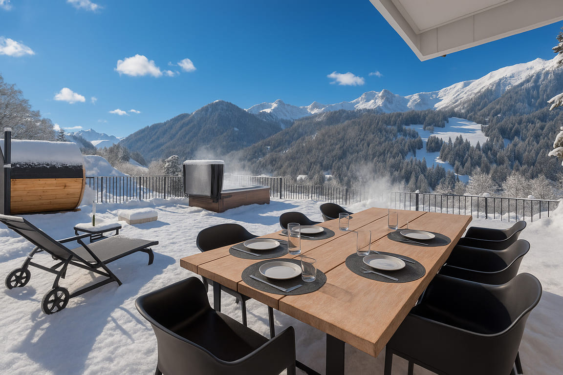 Chalet du Nant, La Chapelle d'Abondance, Terrasse en hiver, Châtel Neige fraiche