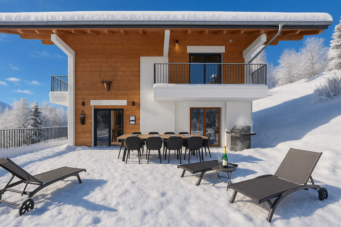 Chalet du Nant, La Chapelle d'Abondance, Terrasse en hiver, Châtel Poudreuse