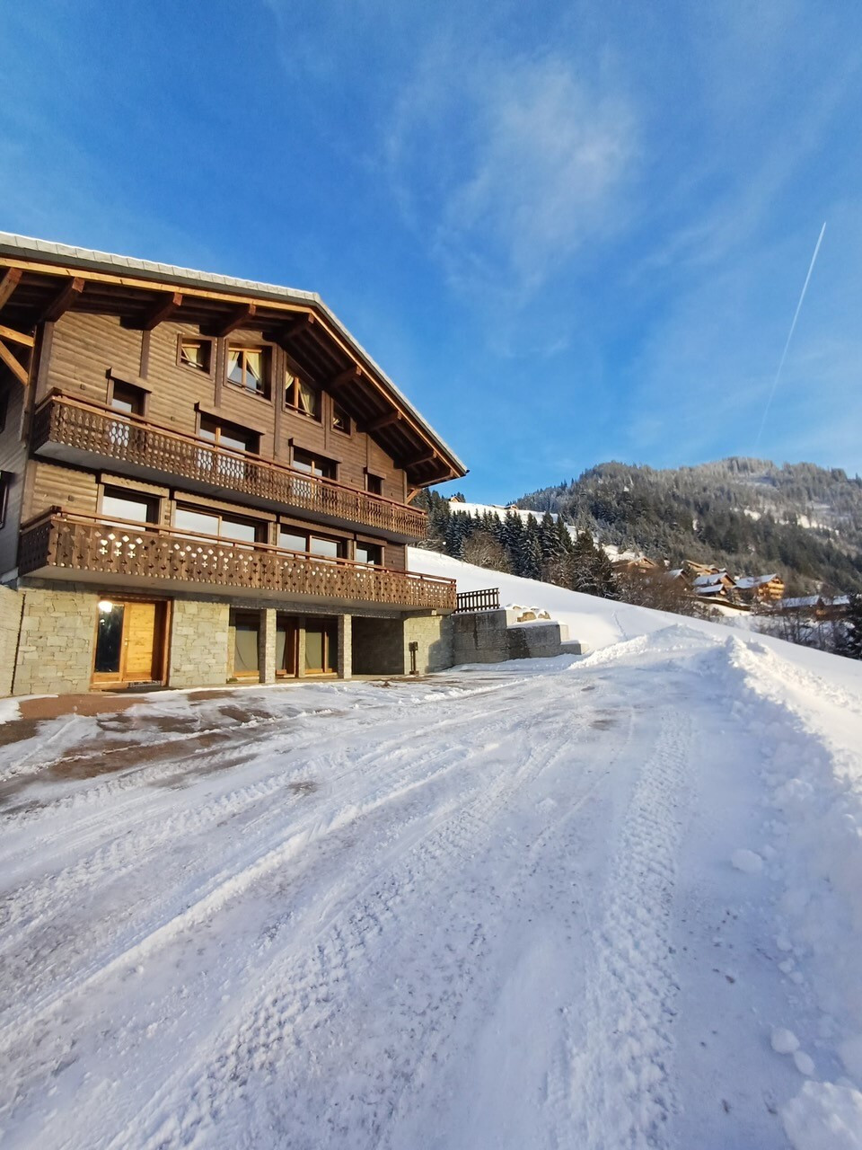 Chalet Laurentine, vue extérieure, Châtel montagne neige soleil