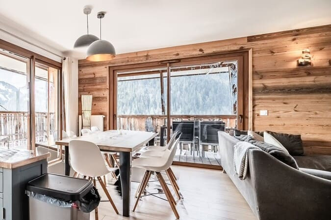Résidence Les Loges Blanches, salon et terrasse, Châtel 74390