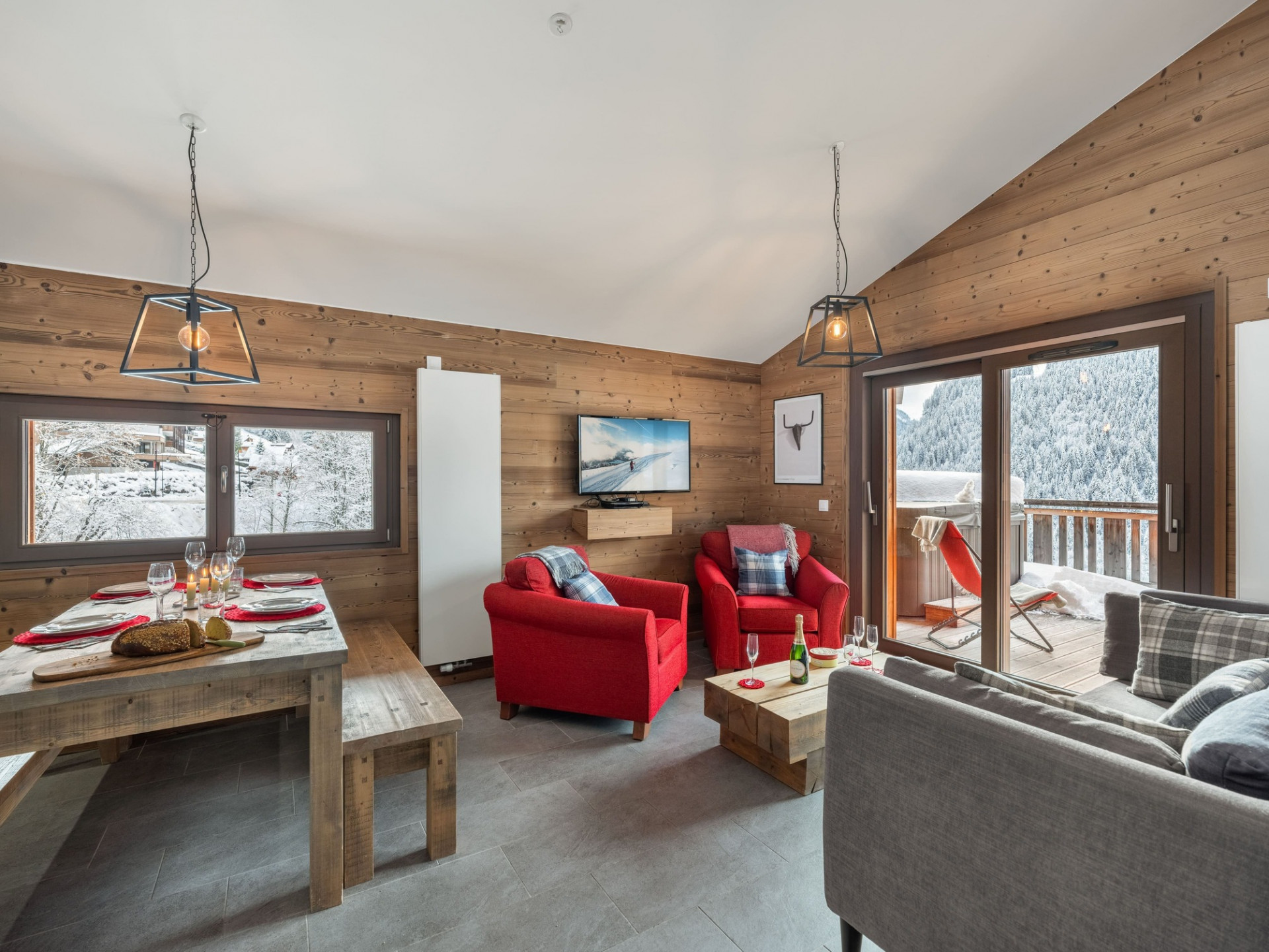 O Rouge Residence, Apartment A202, living room, Châtel, Haute-Savoie