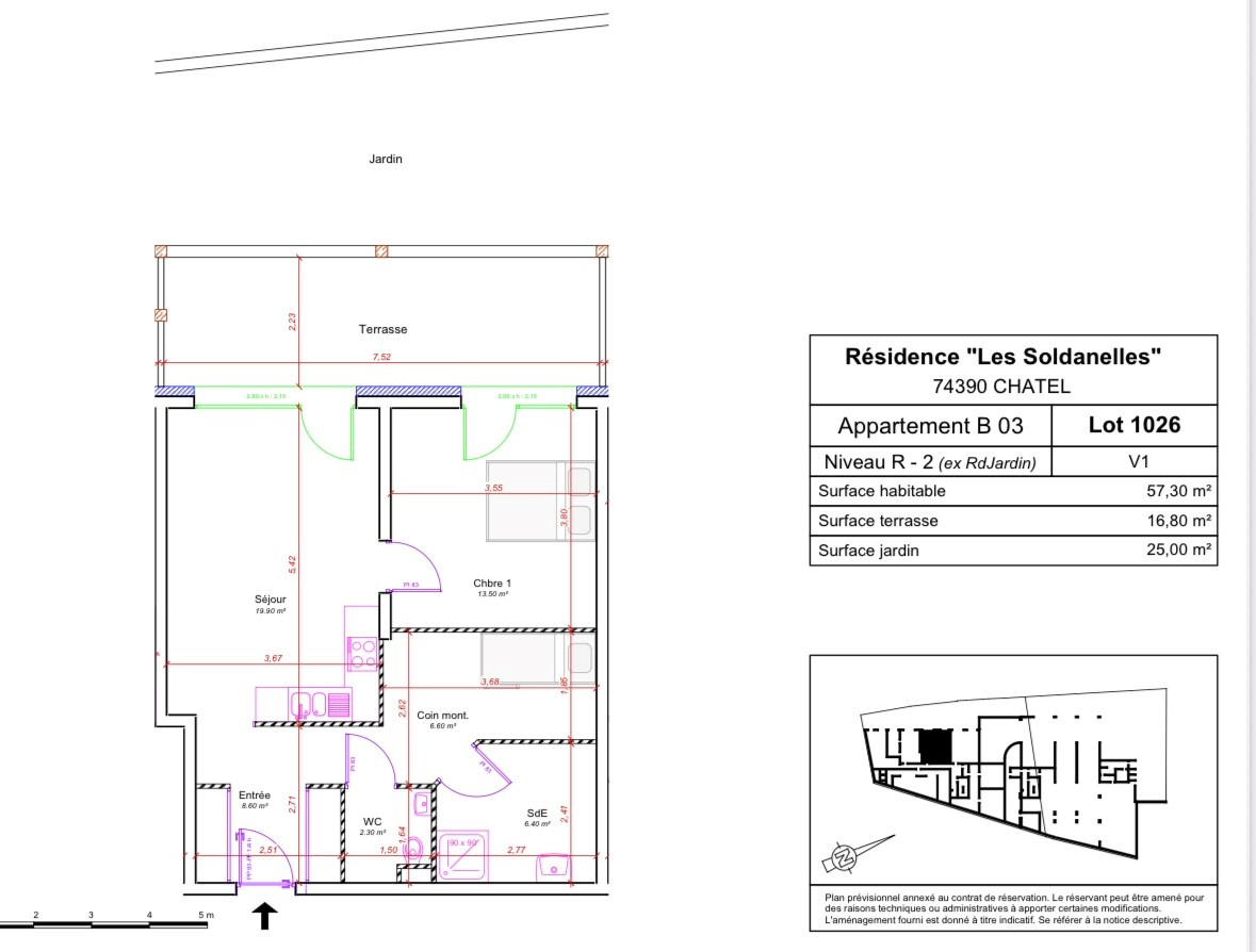 Residence Les Soldanelles, Apartment 3B, Chatel, Map of the apartment, Haute Savoie