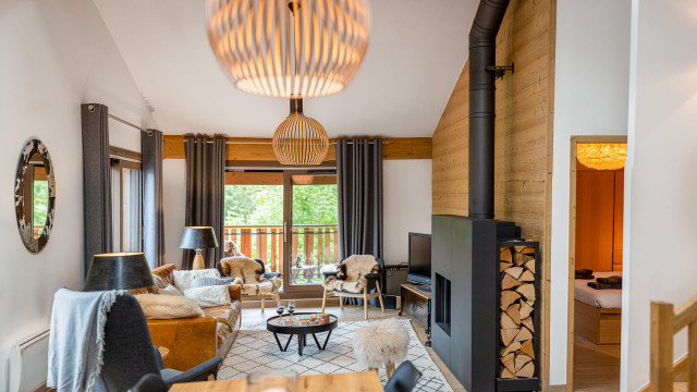 Apartment in Châtel residence 4 Elements, Living room with fireplace, Portes du Soleil