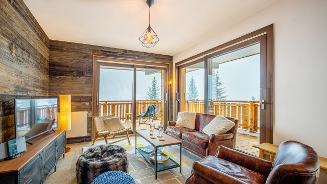 Appartement Chalet des Freinets, 6 personnes, Châtel, salon avec accès balcon