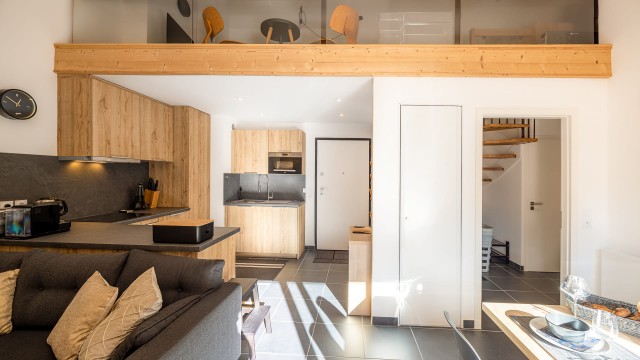 Appartement Chalet des Freinets, 6 personnes, Châtel, séjour, cuisine équipée, mezzanine