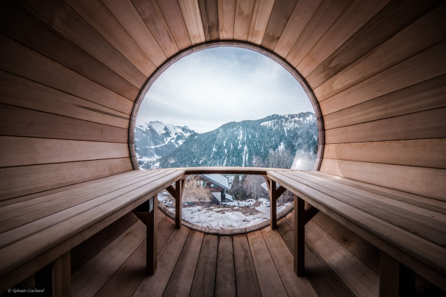 Chalet Bovard, Whymper, vue extérieure sauna, Châtel Les Portes du Soleil