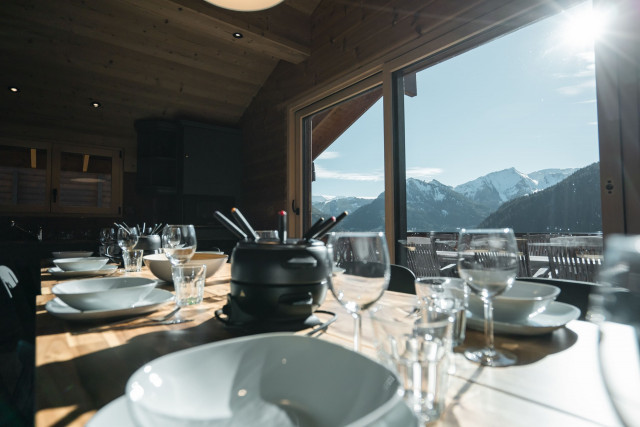 Chalet D'Artagnan Petit Châtel, Vue depuis la salle à manger, Vacances à la montagne