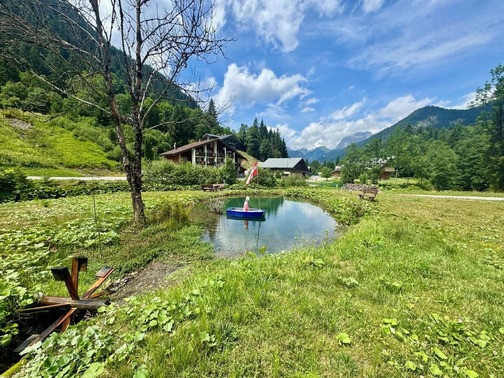 Chalet Haute Cime, private lake, Châtel summer family vacations sun