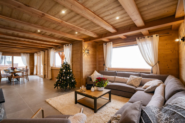 Chalet Juliette, Salon avec cheminée, Châtel, Vacances en famille