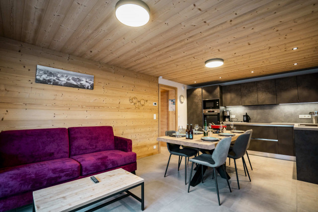 Chalet La Ferme de Delphine & François, salon, cuisine et salle à manger, Châtel Vallée d'Abondance