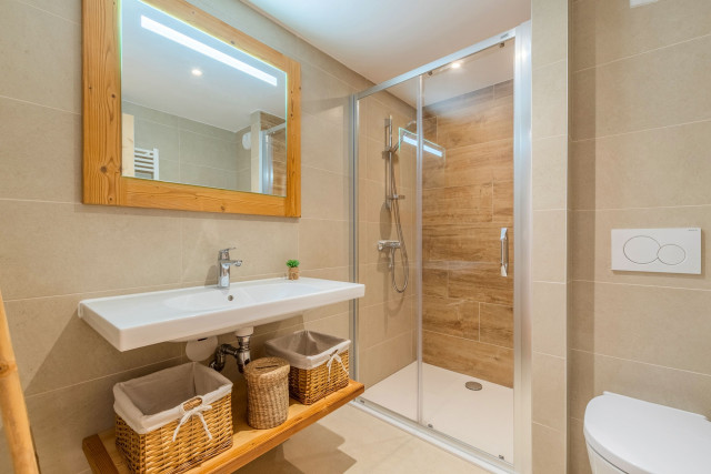 Chalets des Freinets Residence, Building C, Apartment 301, shower room, Châtel: skiing, snow, sun, mountains