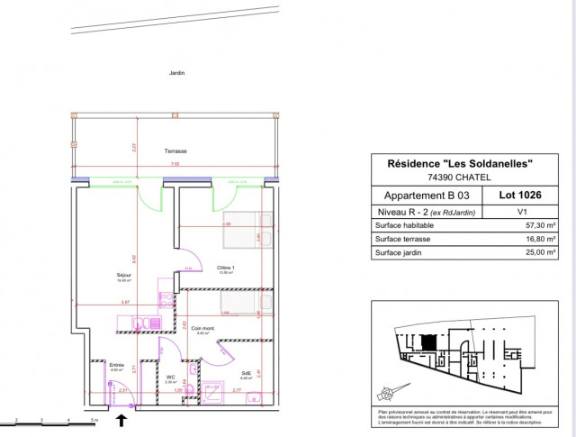 Residence Les Soldanelles, Apartment 3B, Chatel, Map of the apartment, Haute Savoie