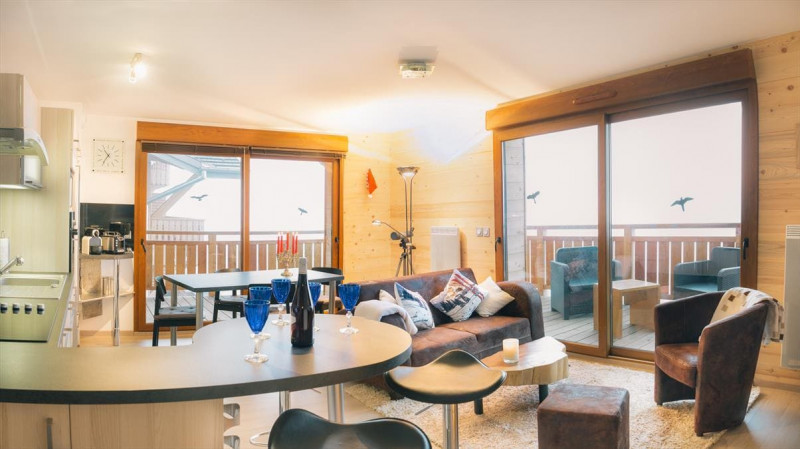 Appartement à Châtel résidence Bellevue séjour et cuisine, Châtel Vacances en famille