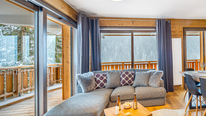 Appartement Chalet des Freinets, Salon et terrasse, Châtel Domaine skiable