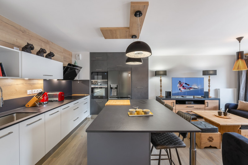 Apartment Perles de Savoie A204 Châtel, Kitchen and living room, Chatel reservation 74390