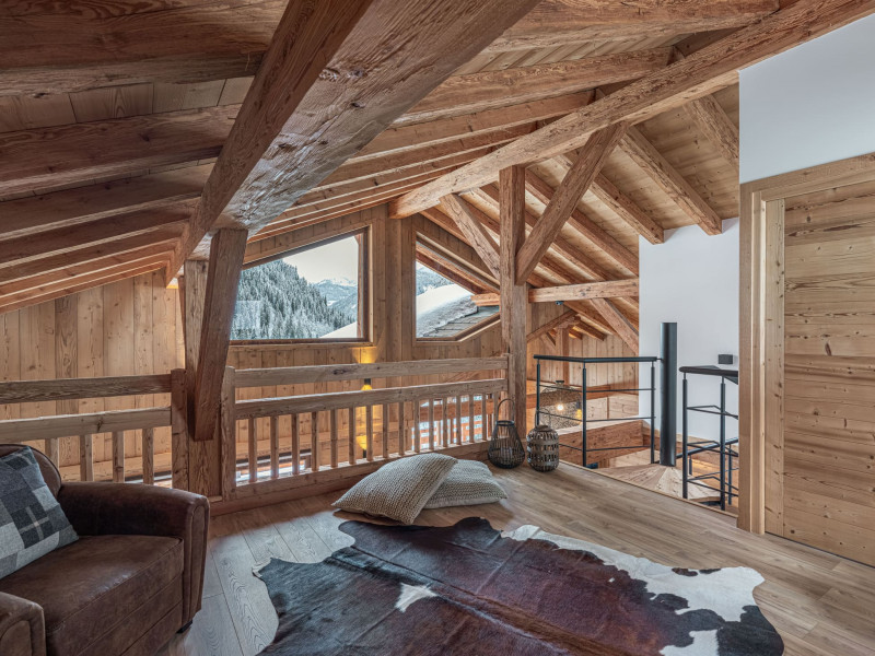 Chalet Bois Colombe, salon sur la mezzanine, Châtel