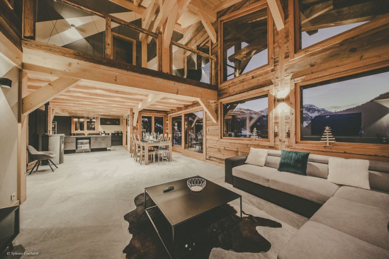 Chalet Bovard, Chalet Spencer, salon, Châtel vacances soleil montagne neige ski