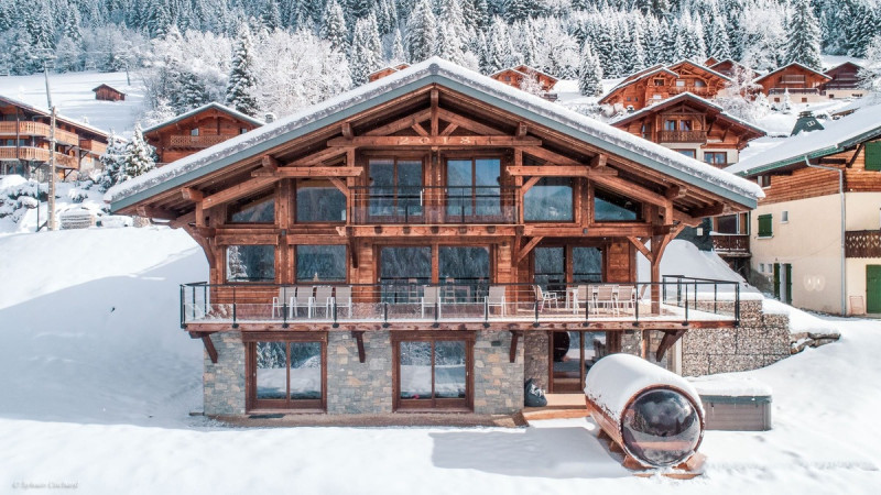 Chalet Bovard, Chalet Spencer, vue chalet hiver, neige soleil ski montagne Alpes France