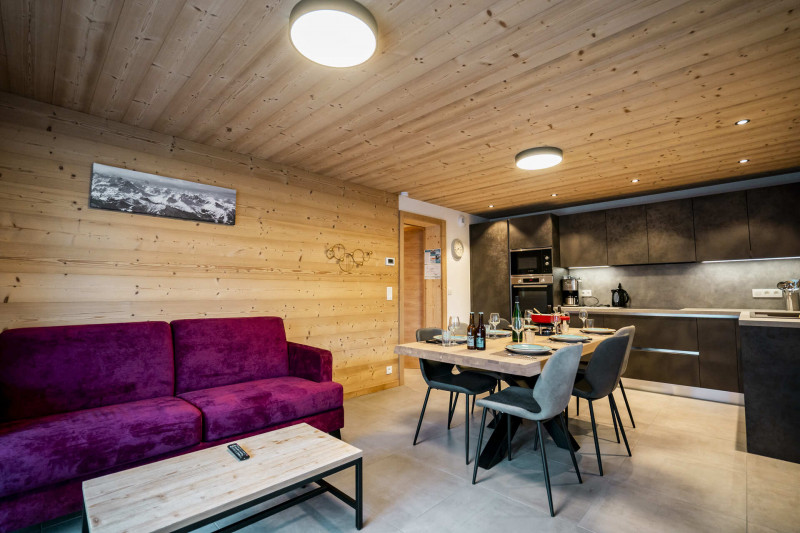 Chalet La Ferme de Delphine & François, salon, cuisine et salle à manger, Châtel Vallée d'Abondance