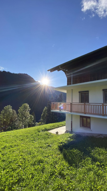 Chalet La Ferme de Delphine & François, vue chalet été, vacances montagne soleil