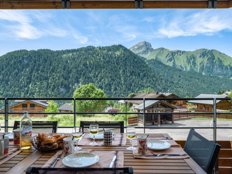Apartment block Art Mony, Apartment 107, Chatel, Patio, Lunch with Mont de Grange