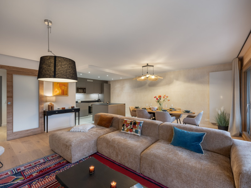 Résidence Le Theleme, Apartment 102, cosy living room, Châtel snow ski mountain family vacations