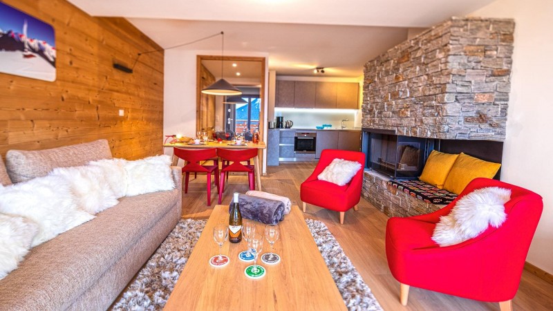 Résidence les Flambeaux, 6 personnes, Châtel, Boude, salon, cheminée